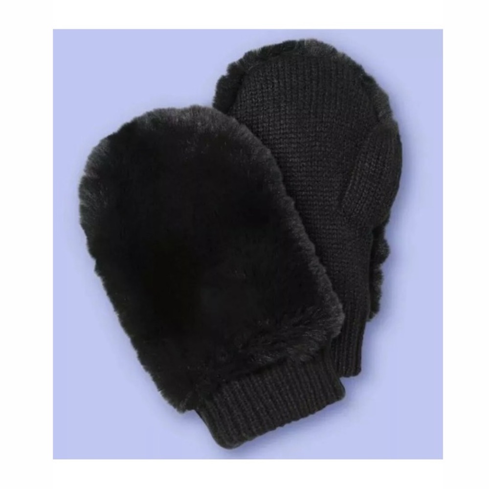 Girls black faux fur mittens gloves More Than Magic for Target gift winter layer